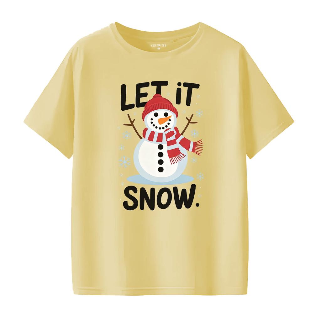 Christmas snowUnisex cartoon printed Womens short sleeved holiday Tshirt with summer round neck suitable for daily versatility