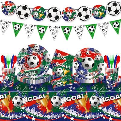 World Cup Soccer-Themed Party Decorations: Tableware Set, Disposable Paper Plates, Cups, Straws, Tablecloth, and Banner Set