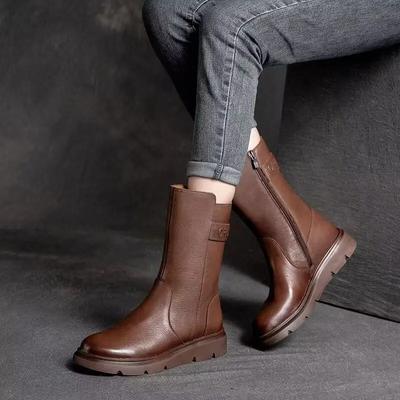 Bottes mi-mollet à bout rond pour femmes Élégantes Mode Dames Chaussures mi-mollet Designer Luxe Qualité Chaussures Hiver 2024 Nouveauté Pu