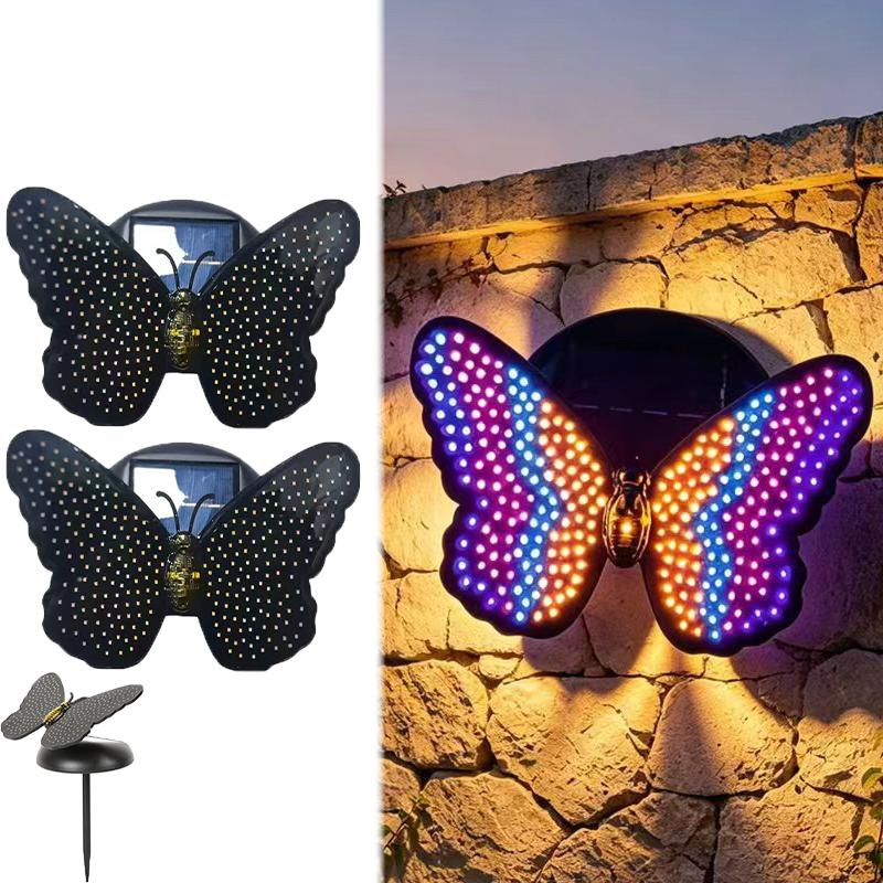 Solar Butterfly LED Wall Light RGB Color Changing Outdoor Waterproof Decor Lamp Garden Yard Fence Patio Landscape Lighting
