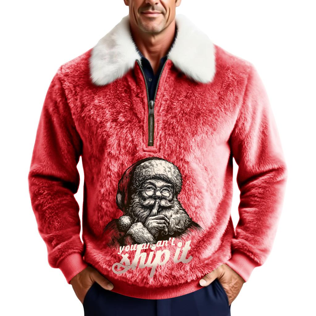 Men's Christmas Print Stand Collar Fleece Sweatshirt