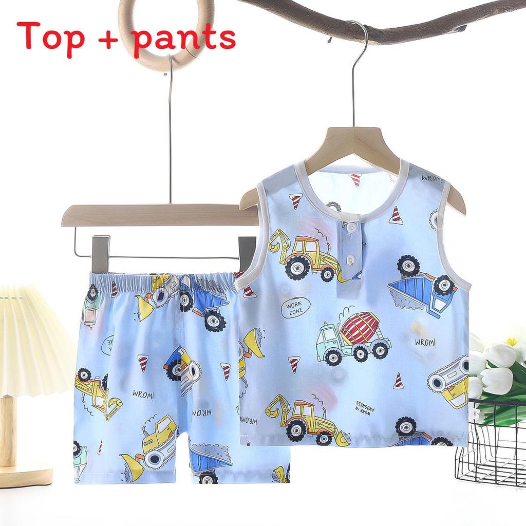 Space Kids Sleeveless Vest Set With Cotton Satin Short Pants For Summer Comfort And Play