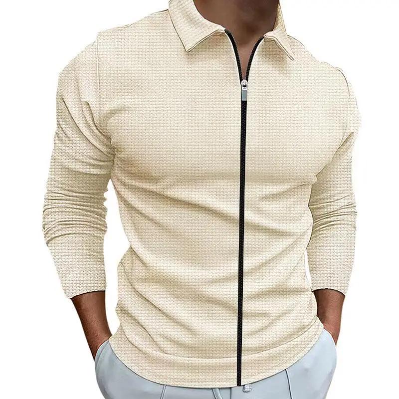 2024 Fashion Popular Waffle Solid Plaid Jackets Men's Long-sleeve Lapel Zipper Cardican Casual Sports Coats New Male Sweatshirts