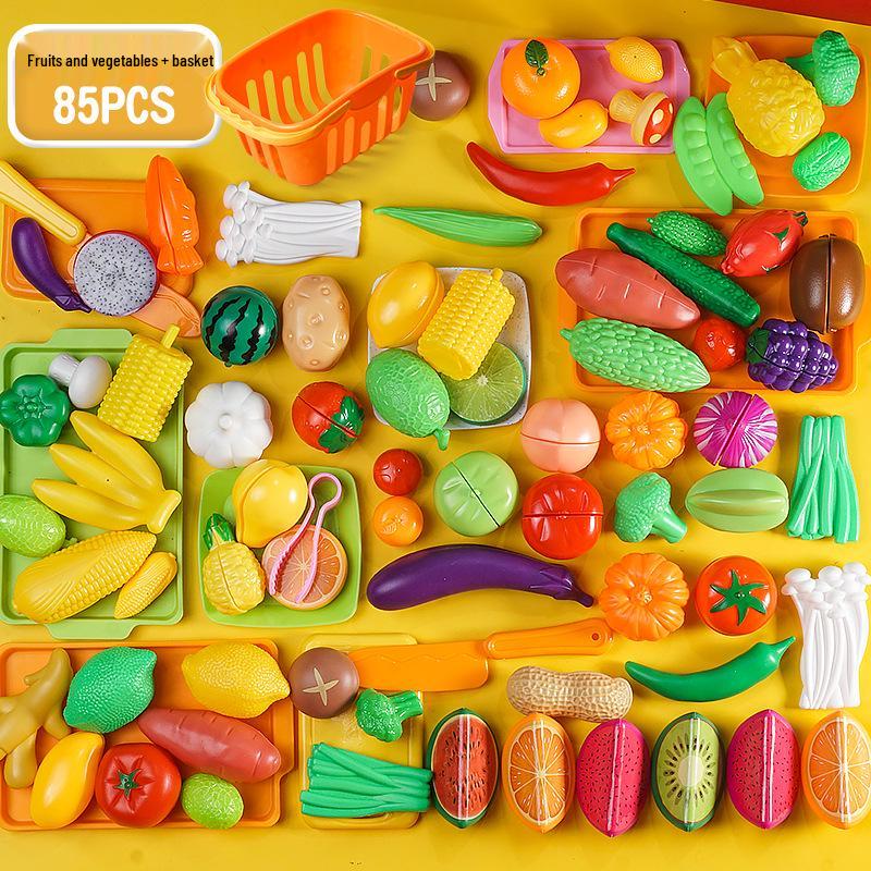 Cross-Border Kids' Fruit Cutting Toy Set: Simulation Veggie & Fruit Basket with Role-Playing Pizza Kitchenware for Boys & Girls