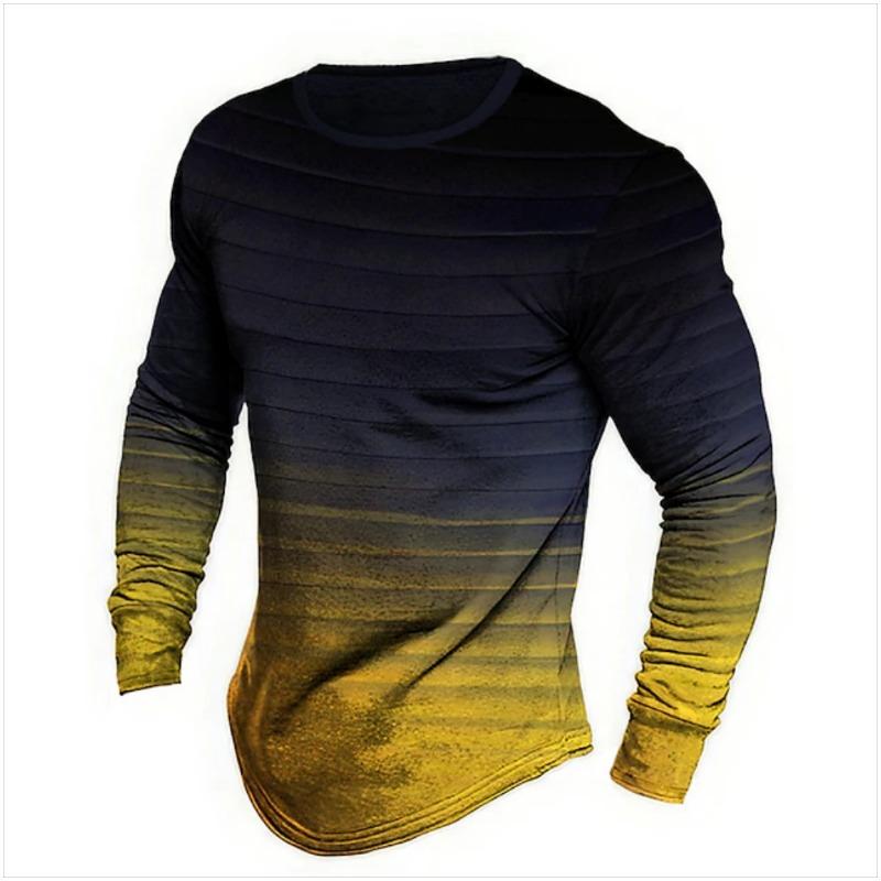 

winter men tops fashion gradient stripes long sleeved t-shirt new middle aged and elderly clothing men s oversized loose top 3XL