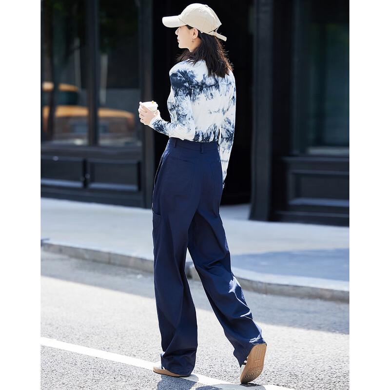 Demana Spring Autumn Navy Blue Slim-Fit Tapered Casual Pants