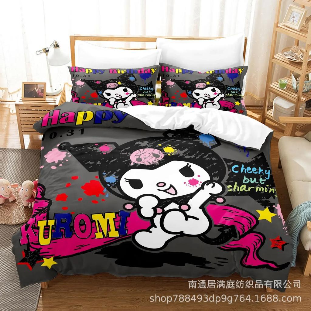 Sanrio Digital Printing HelloKitt Pudding Dog Cartoon Style Quilt Cover Bedding Three-piece Set Two-dimensional Home Furnishing