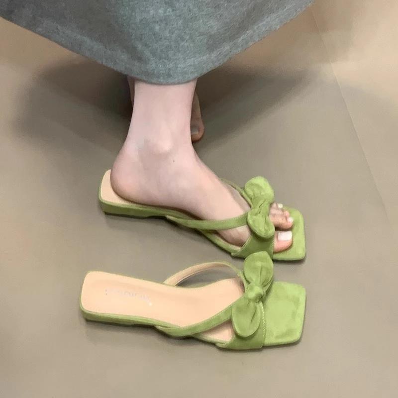 New Butterfly-knot Peep Toe Women Slippers Fashion Thin Heels Sandals Casual Party Dress Slide Summer Sandals