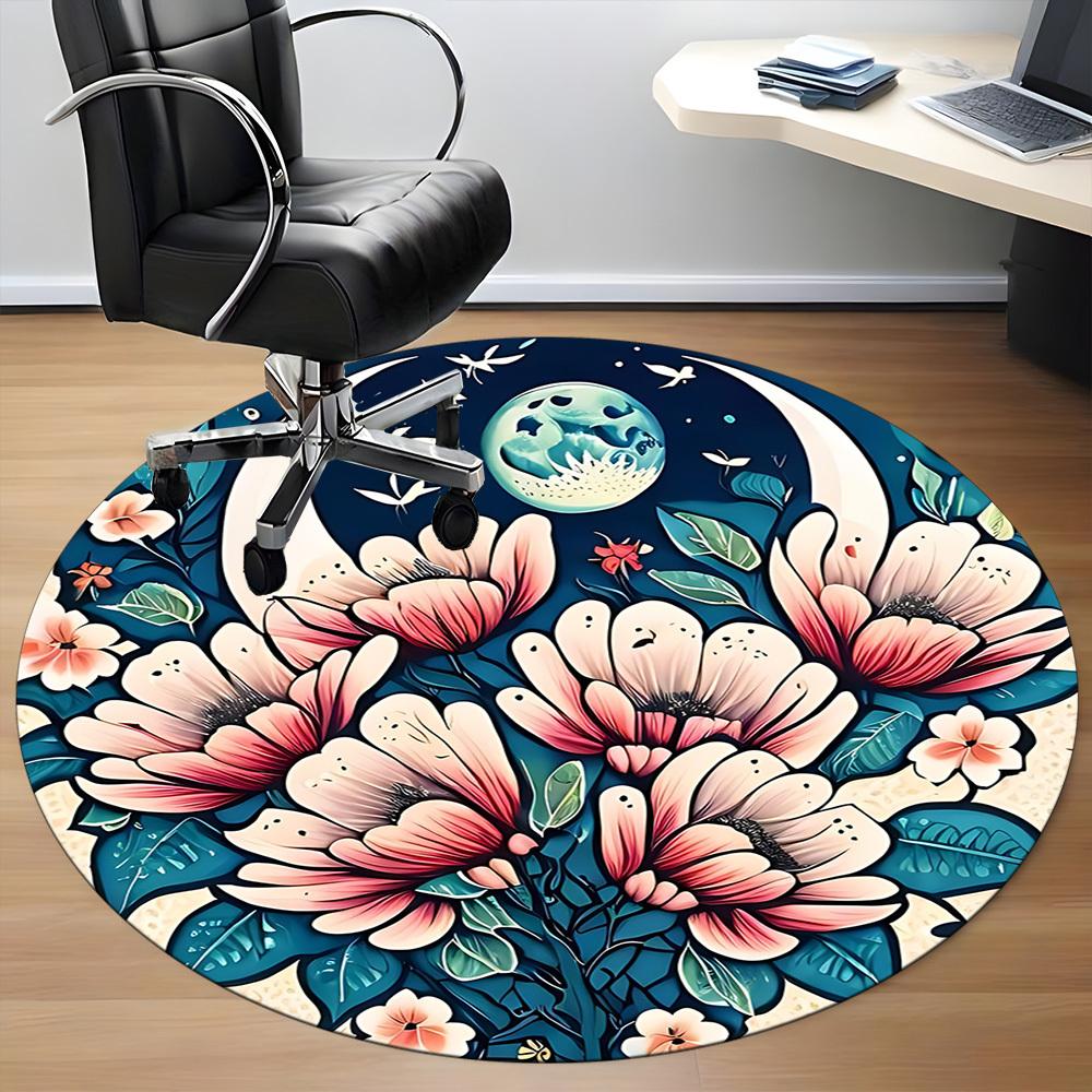 1pc Floral Fantasy Office Round Area Rug, Under Office Chairs Bedroom Living Room Home Decor, Room Deco