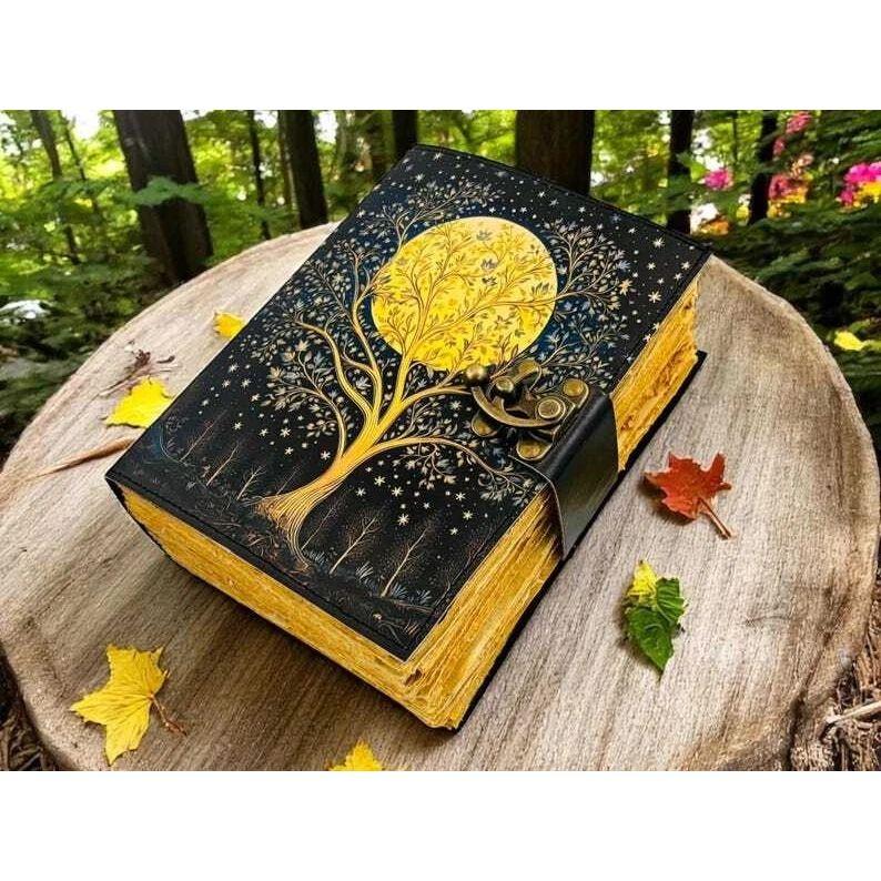 

Большой кожаный гримуарный журнал для женщин ручной работы, журнал «Древо жизни» 7 x 5 in