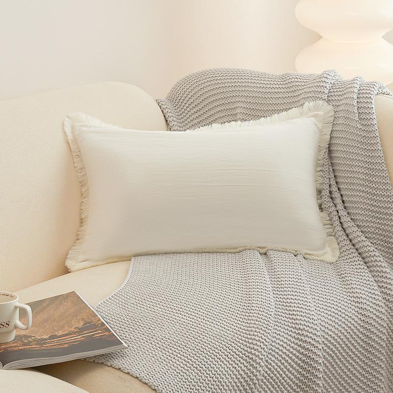 Bohemian Fringed Washed Cotton Pillowcase Premium Modern Minimalist Sofa Cushion Cover Luxury Cozy Living Room Pillow Cover