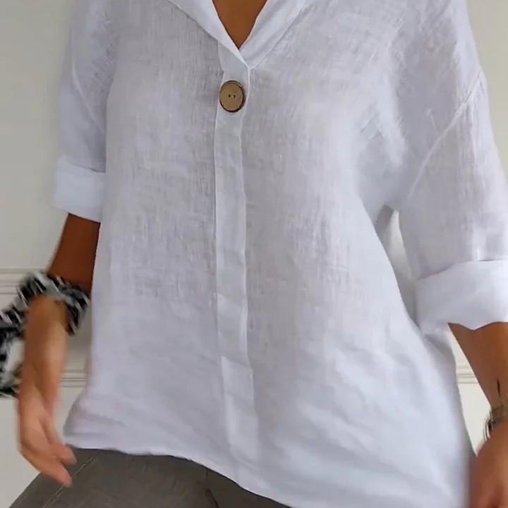 2025 European Summer V-Neck Cotton Linen Women's T-shirt