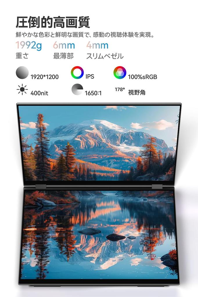 EHOMEWEI Dual Display Mobile Monitor Touch Panel 16 Inch IPS Folding Mirroring Expandable Thin 6mm Touch Panel 19201200 XQ-160PF (IPS Compatible)