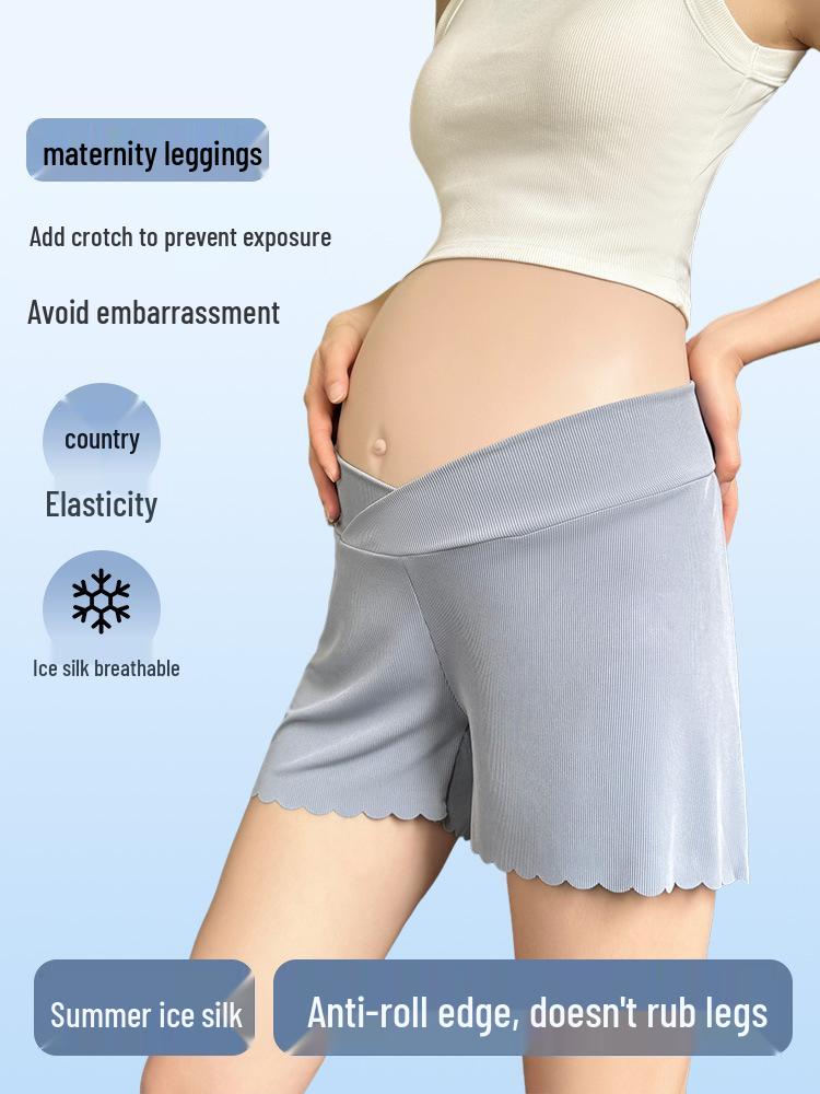 Plus Size Summer Maternity Anti-Exposure Ice Silk Cotton Shorts