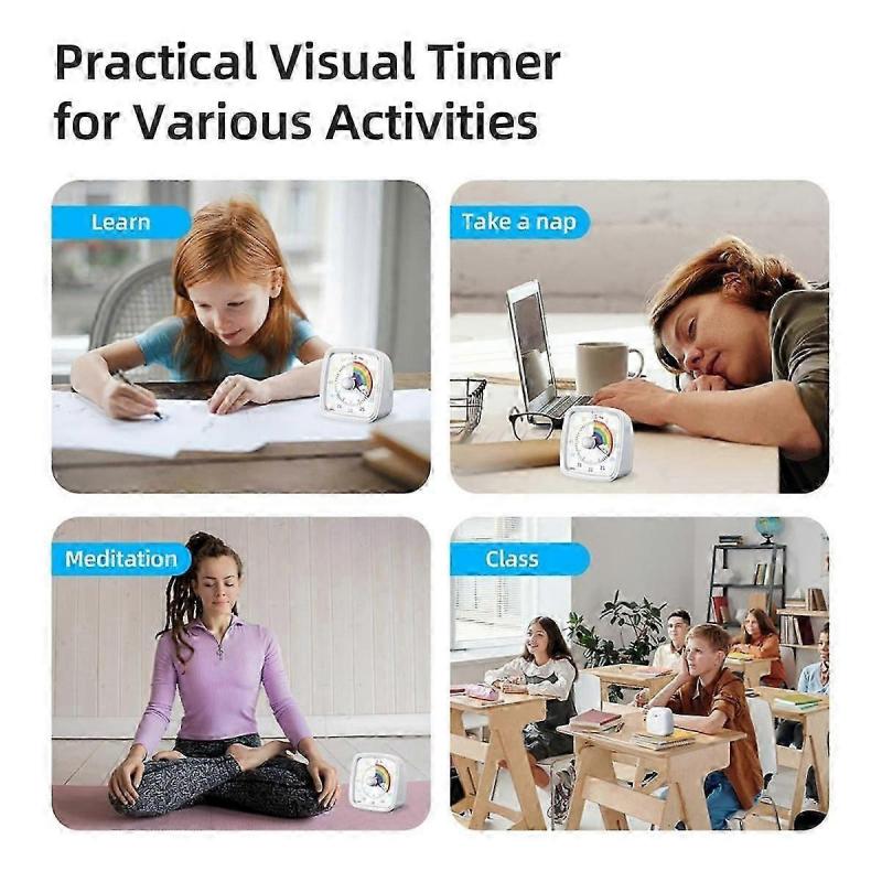 60-Minuten Visueller Timer mit Nachtlicht, Countdown-Timer, Pomodoro-Timer mit Regenbogenmuster für Kinder und Erwachsene