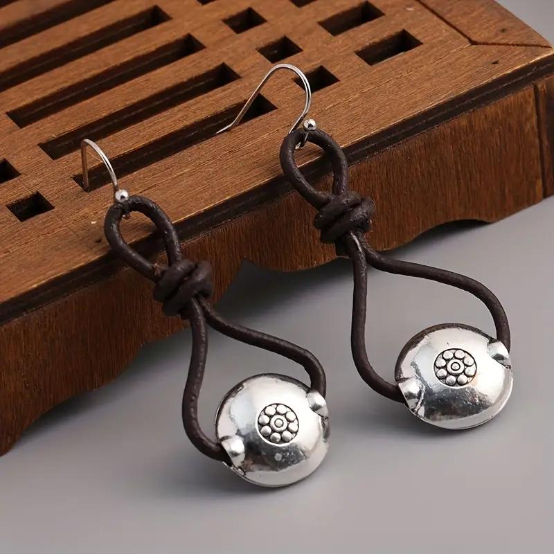 Delicate Flower Round Silver Color Earrings for Women Metal Inlaid Dangle Earrings Jewelry Trendy Female Gift