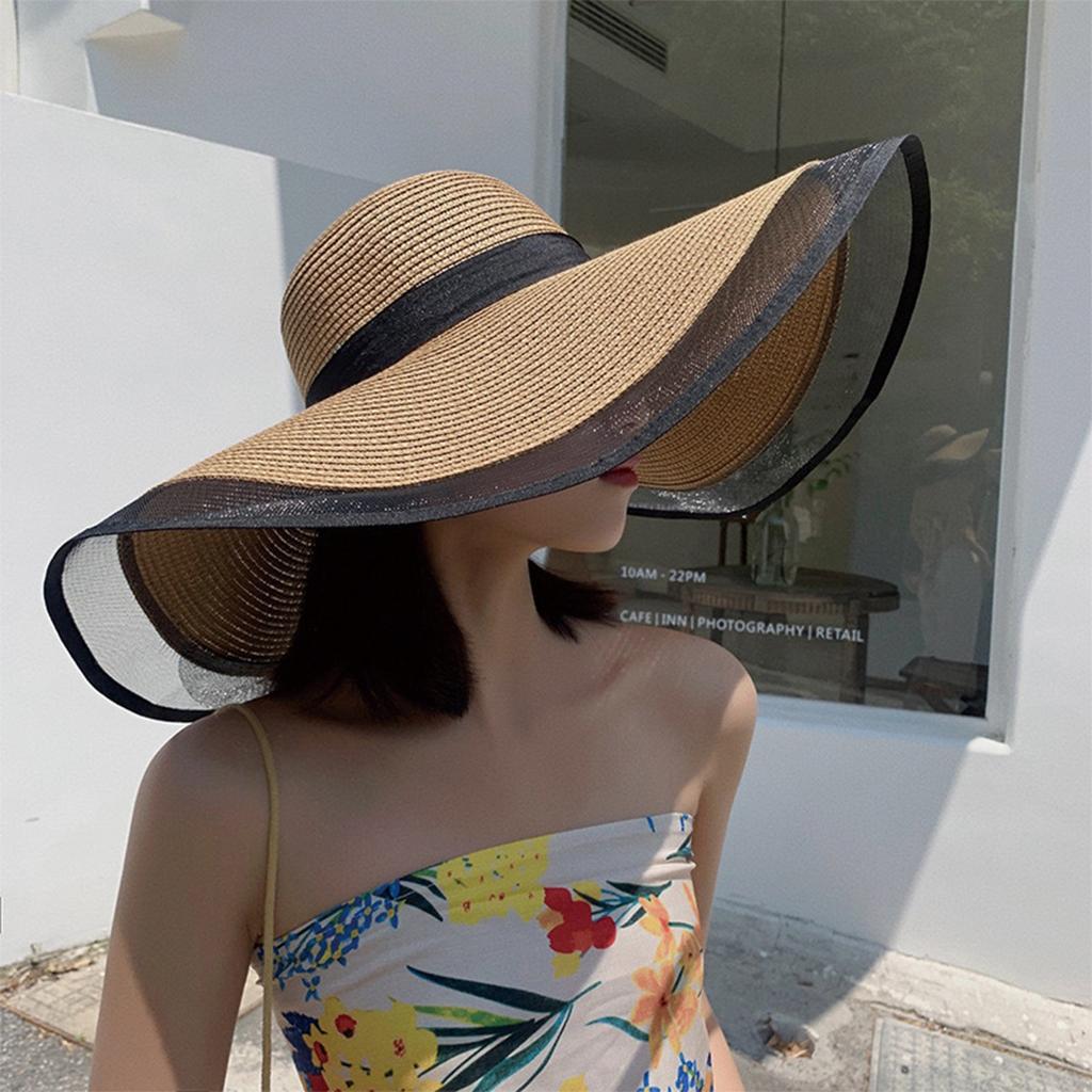 Ladies' Solid Color Woven Wide Brimmed Sun Hat