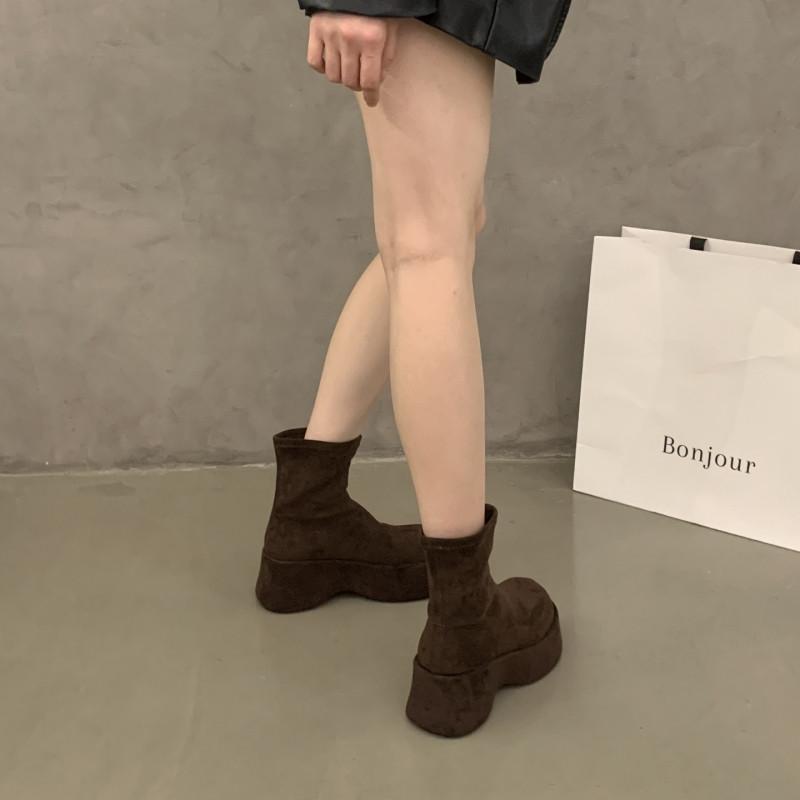 Autumn and winter new fashion show height thick-soled heightening muffin elastic boots women's British suede thin boots Martin boots