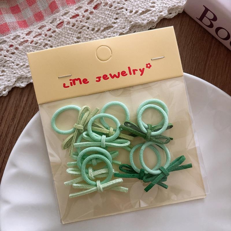 

10Pcs/Set Velvet Bow Elastic Hairbands Girls Sweet Fashion Colorful Hair Side BB Clips Rubber Bands Headwear Styling Accessories зелёный