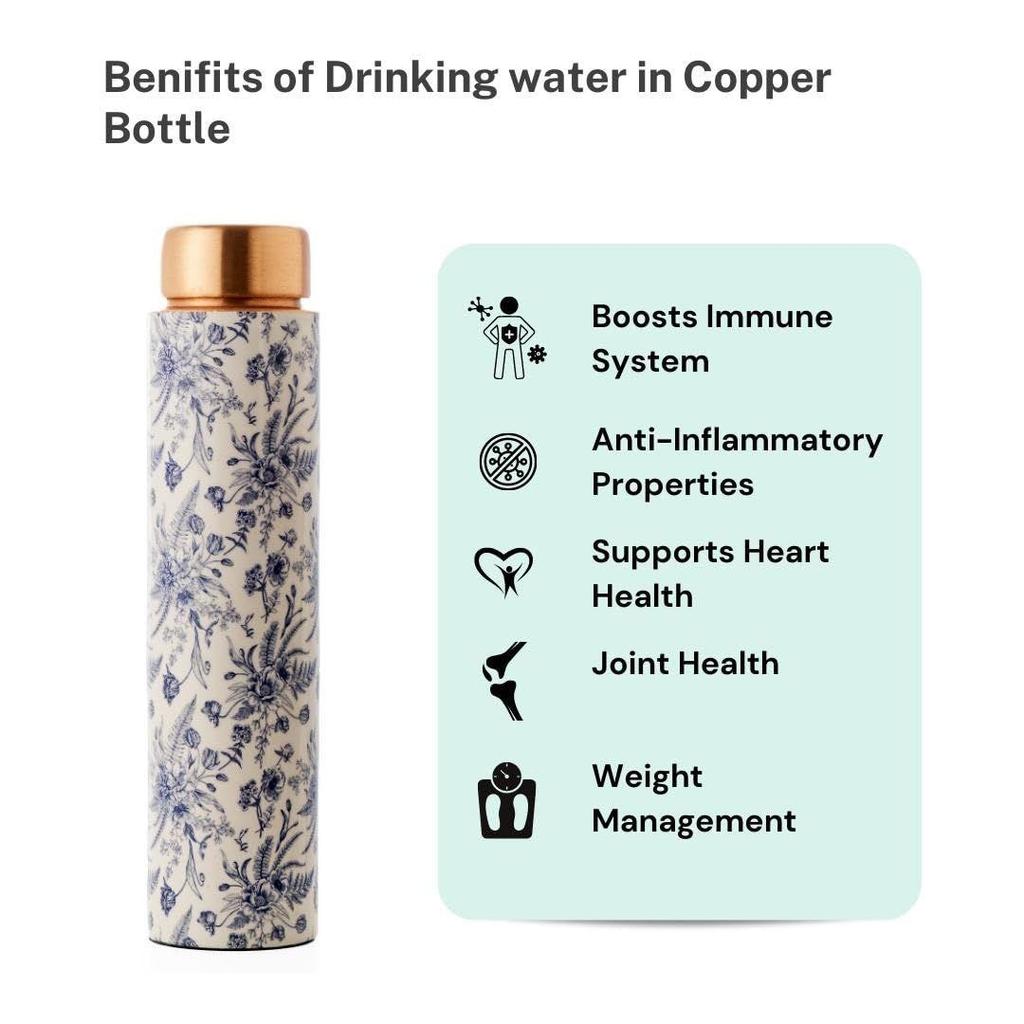 Bottle 750 Ml | Leak Proof, Durable & Rust Free | Environmental Safe, Sustainable, Non-Toxic with Ayurvedic Health Benefits Copper Water Bottle