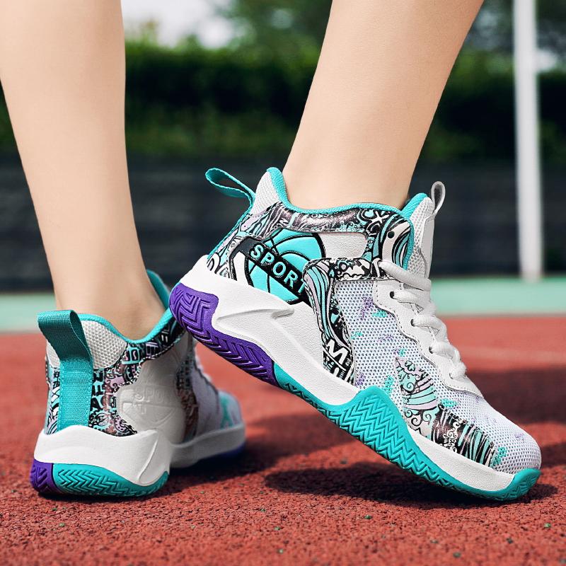 31-40 Tenårings Pluss Størrelse Sklisikker Slitesterk Pustende Mote Høye Basketballsko Fritidssko