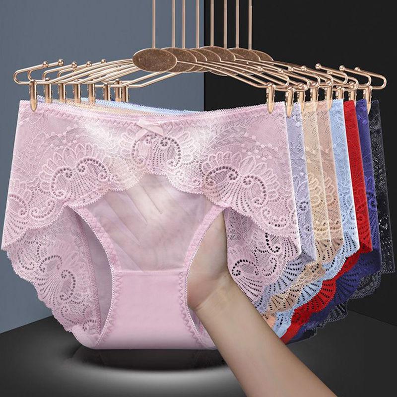 Sexy Lace Plus Size Underwear Women's Ultra-thin Mesh Transparent Ladies Briefs