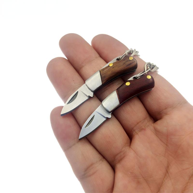 Folding Pocket  Keychain Knife Small Wood Handle Stainless Steel Mini Portable Pocket Key Ring EDC Carry Utility Knives