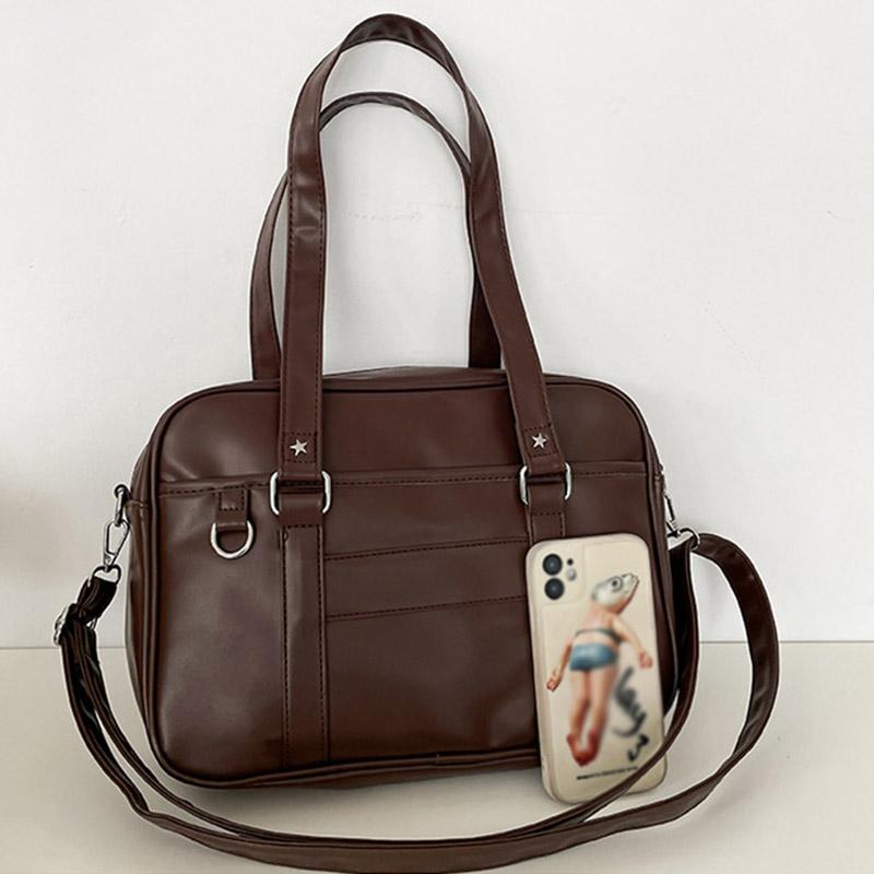 SCIONE Japansk College Vind JK Uniform Veske PU Vanntett Håndveske Stor kapasitet Crossbody Veske Studentklasse Pendlerveske Ensfarget Skulderveske