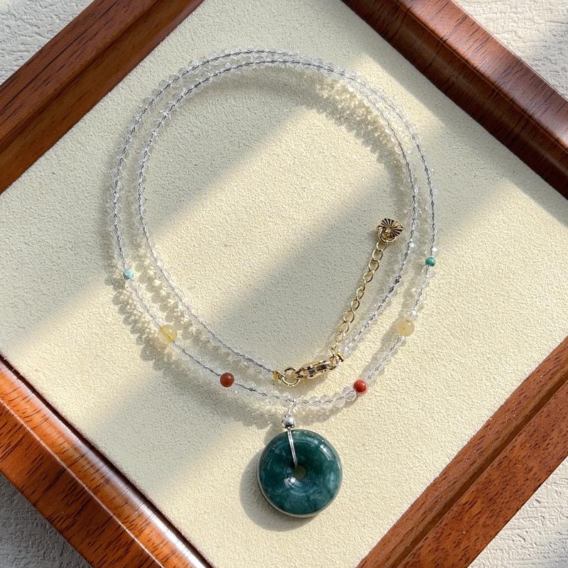 Natural Crystal Jewelry Natural Jadeite A Product Safety Buckle Crystal Nanhong Green Pine Hair Crystal Necklace