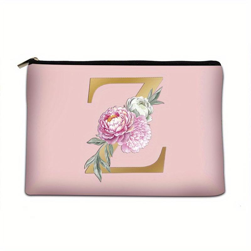 Flower  Letter Print Zipper Storage Bag  Lightweight Versatile Pouch Trendy Clutch Bag