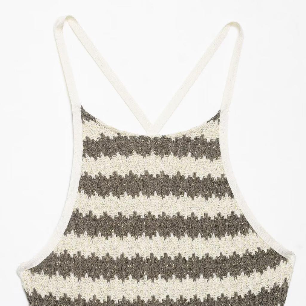 Women's summer new holiday style striped knitted suspender skirt rustic dress