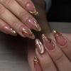 24pcs Manicure Long Almond False Nails Aurora Wave Bow Pearl Press On Nails Detachable Flower Starburst Fake Nials DIY