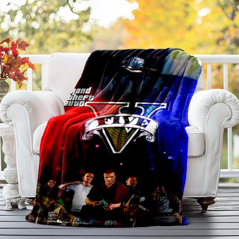 GTA Koc Flanelowy Miękki Koc na Każdą Porę Roku, Wzór na Kemping, Podróż Samochodem, Wędrówki Sofa, Łóżko, Biuro Idealny Prezent na Imprezy