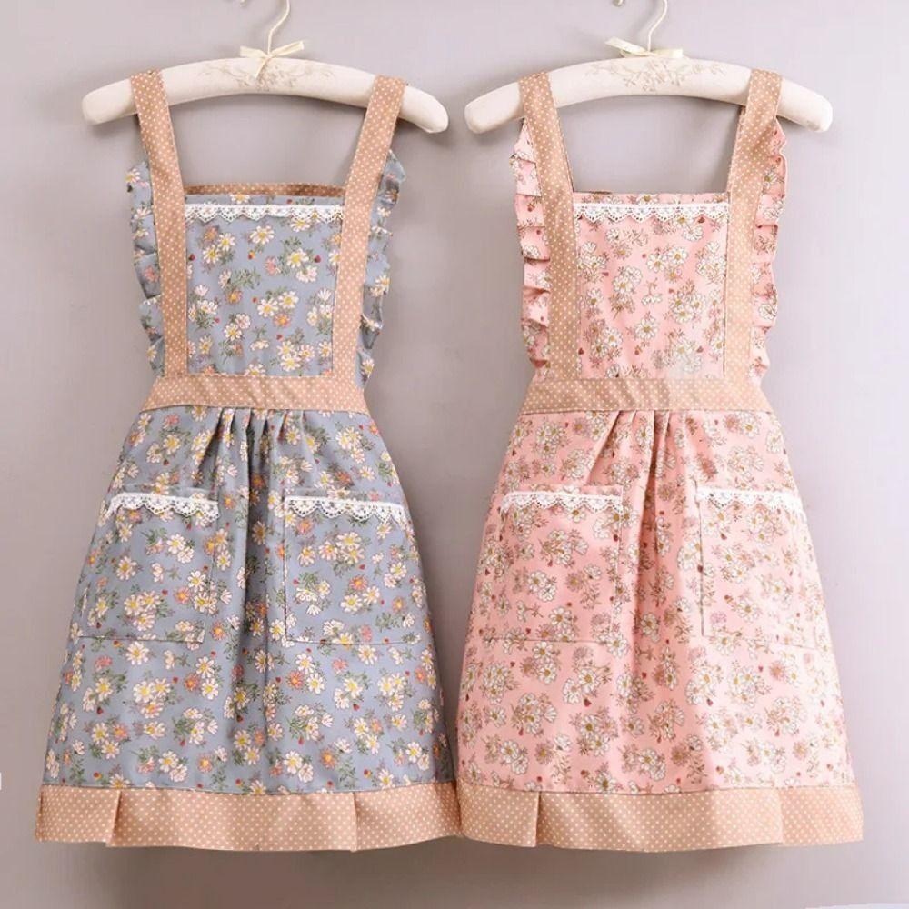 1Pcs New With Waistband Japanese Apron Baking Florist Cross Back Kitchen Cooking Aprons Housework Maid Dress Apron Women