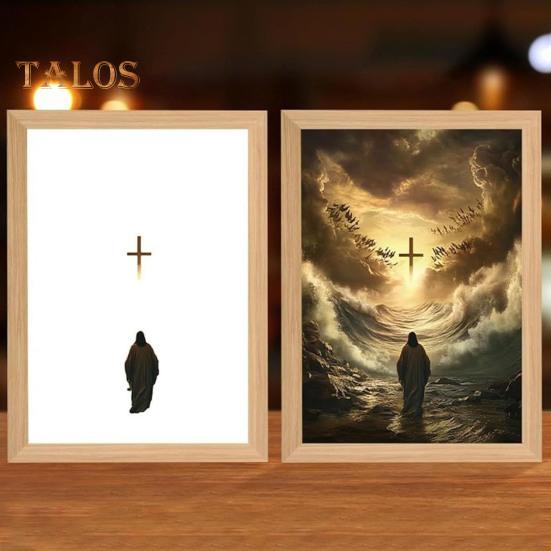 İsa Lamba LED İsa Çerçeve Işığı Yumuşak Işık Kısılabilir Tablo İsa Gece Lambası Aydınlatmalı Kilise Lambası Dekor