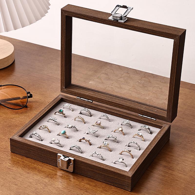Compact Walnut Jewelry Box for Earrings, Rings, Necklaces, and Bracelets - with Lid and Display Case