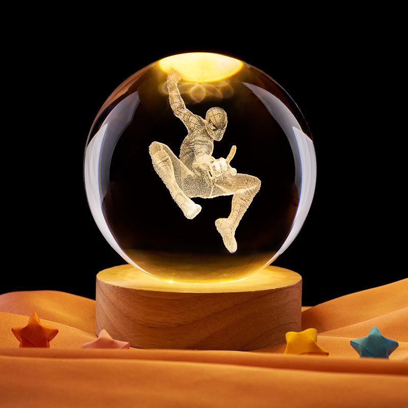 Spider-Man 3D Laser Engraved Glowing Crystal Ball Night Light Ornament