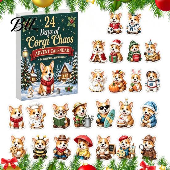 Interactive Unboxing Games 2026 Corgi Christmas Advent Calendar, 24 Days Acrylic Dog Ornaments Countdown 2D Festive Decoration for Kids Holiday