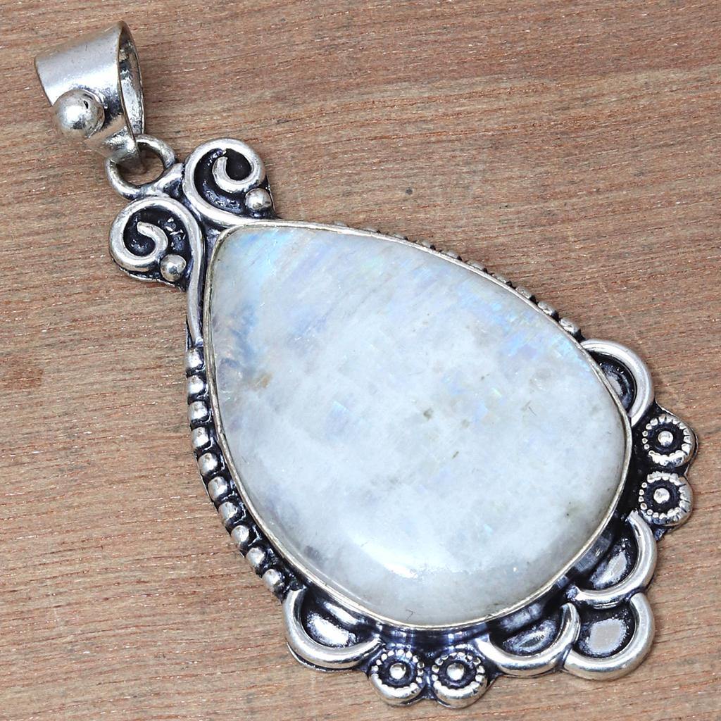 Pendant Moonstone Cabochon Gemstone Valentine'Day Gift Silver Jewelry 2.25"