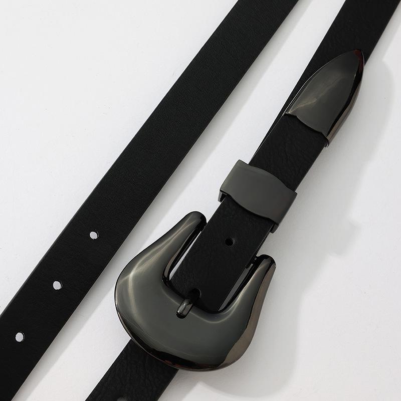 Fashionable, Elegant and Classic European and American Ladies' Texture Gun, Black Large Buckle, High-end PU Belt