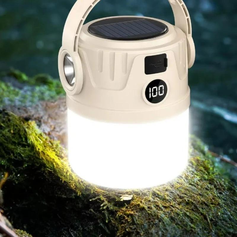 Solar Camping Light LED Rechargeable Hiking Lamp Waterproof Outdoor Flashlight Gear for Fishing Backpacking Tent Atmosphere Lamp
