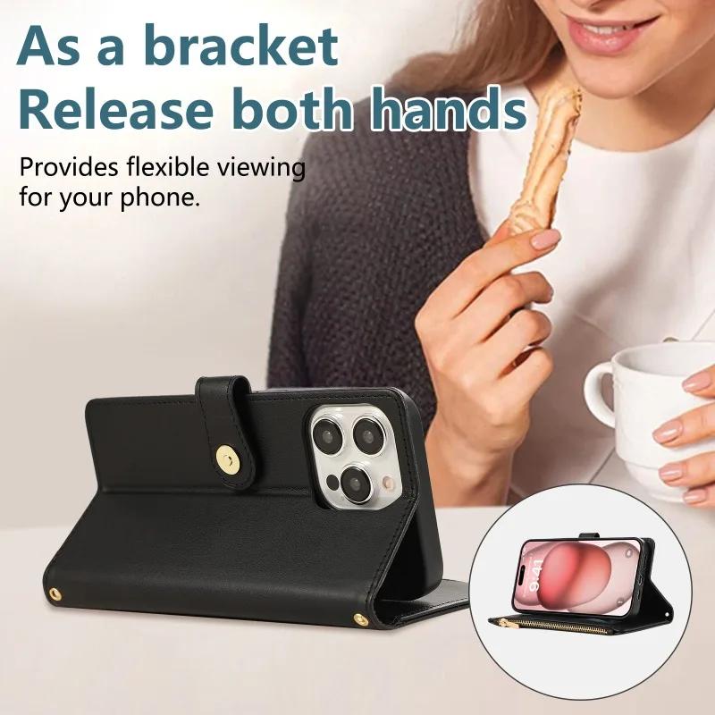 Crossbody Wrist Strap Leather Phone Case for IPhone 16E 17 Ari 16 15 14 13 12 11 Pro Max XS 8 Plus Wallet with Card Holder Cover