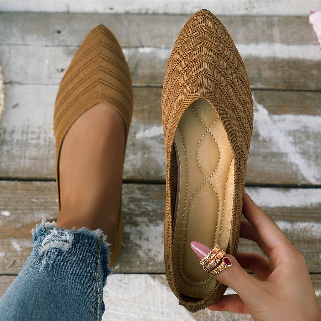 Fashion Women Flats Pointed Toe Flat Shoes Women Solid Color Knitted Slip on Shoes Casual Breathable Ballet Women Loafers Comfort Shoes