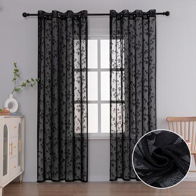 European Style Sheer Curtains with Gourd Floral Embroidery - Lightweight Polyester Fabric, Easy Install Grommet Top Design