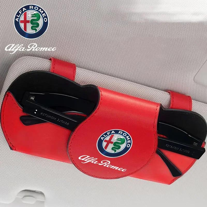 AAACK1 Car Stickers For Alfa Romeo PU Leather Car Sunglasses Holder Sunglasses Case Clip Storage Box For Alfa Romeo Giulia Stelvio Giul
