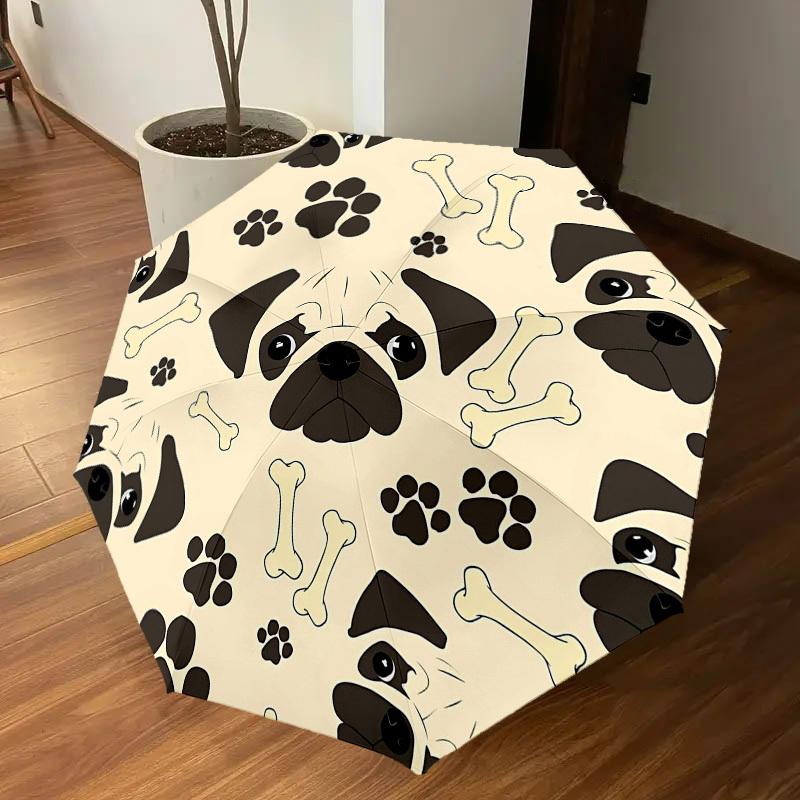 1PC Pug Bone Umbrella-8-Rib Reinforced Portable Folding Travel Suitable for All Seasons Outdoor Daily Use  -J0344