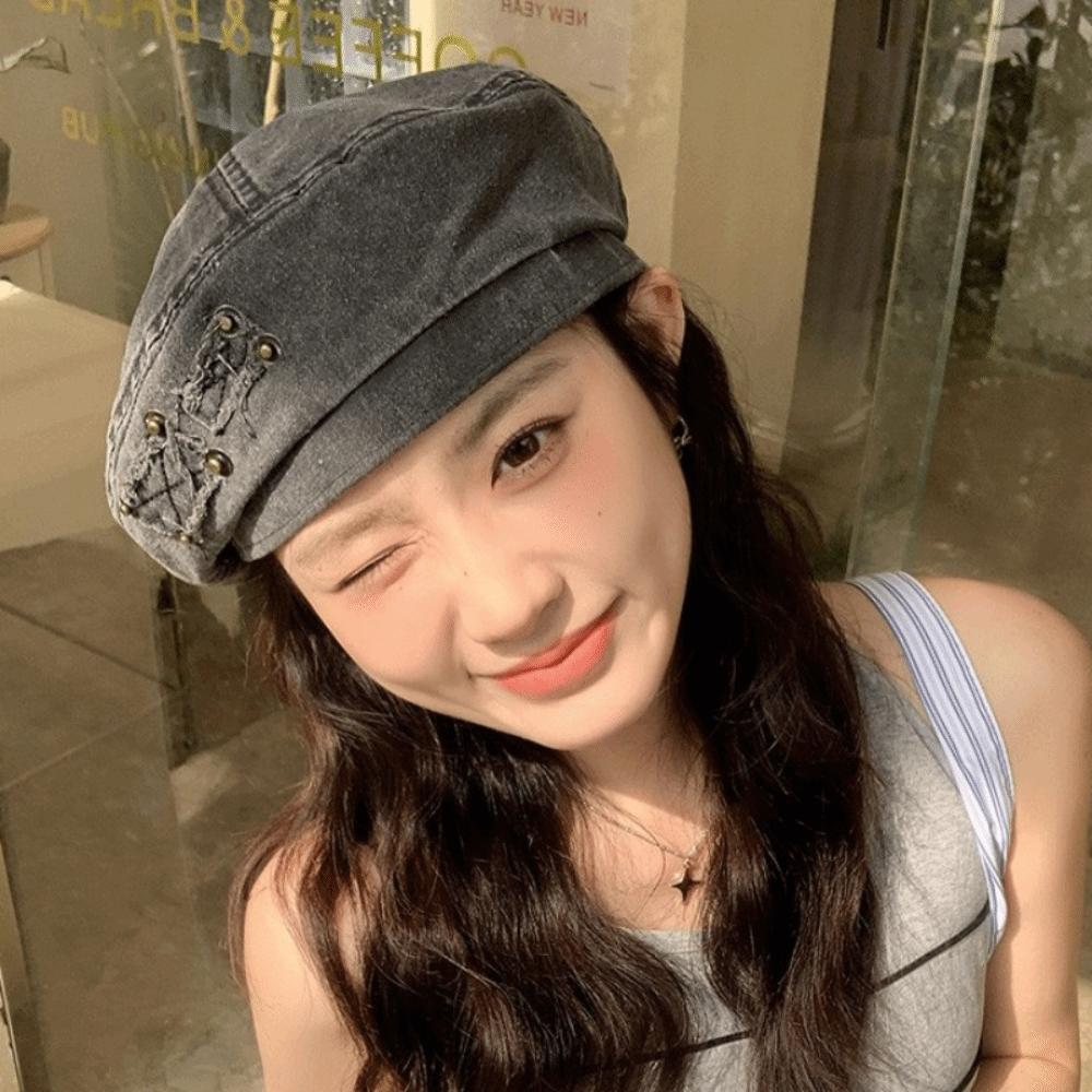 Japanese Style Painter Hat Retro Artist Cap Personality Washed Cotton Demin Berets  Unisex