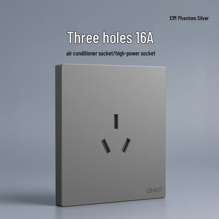 Chint 16A One-Gang 5-Hole Air Conditioner Wall Socket, Cream, Type 86, Phantom Silver Grey