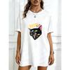 Oversized T Shirt Dress Black Decoy Run Cat Graphic Print Casual Streetwear Style