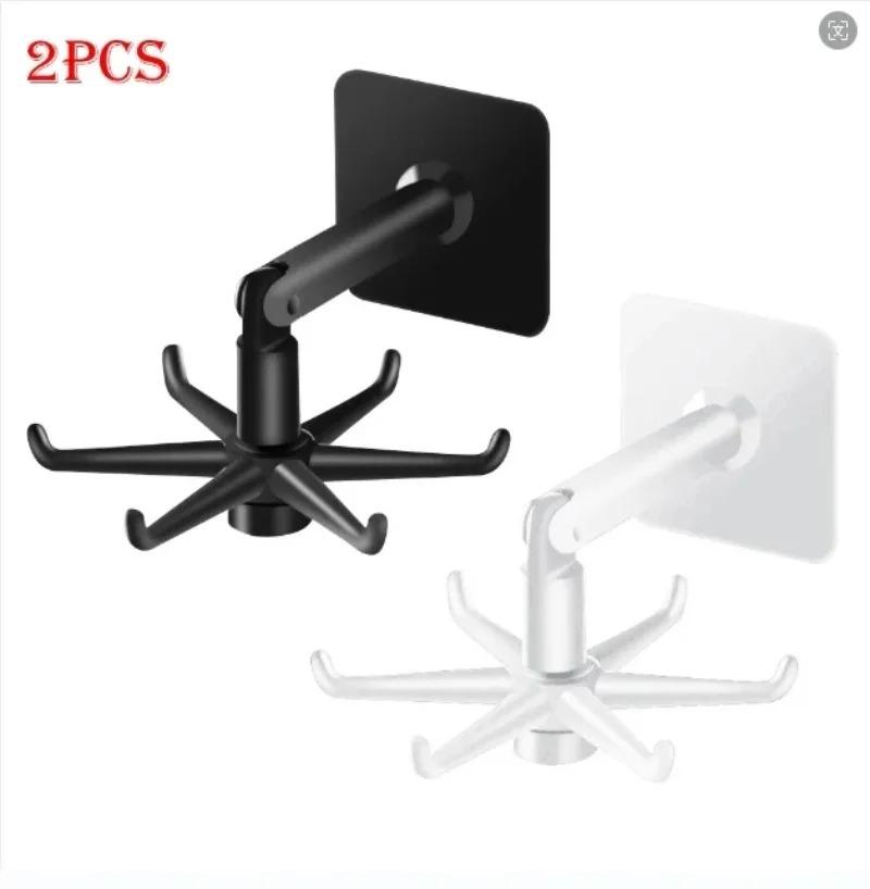 Self Adhesive Kitchen Utensil Hook Rack 360 Degree Rotating Folding Wall Hanger for Spatulas Spoons Ladles and Cooking Tools